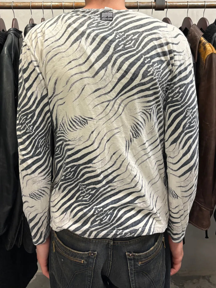 2000s Roberto Cavalli Black & White Safari Zebra Longsleeves (S) taeQMbQ 2