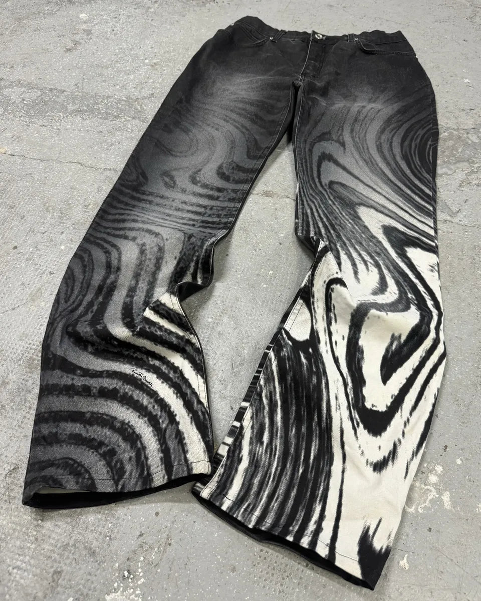 2000s Roberto Cavalli Black & White Wave Pants vqeEEZz 6