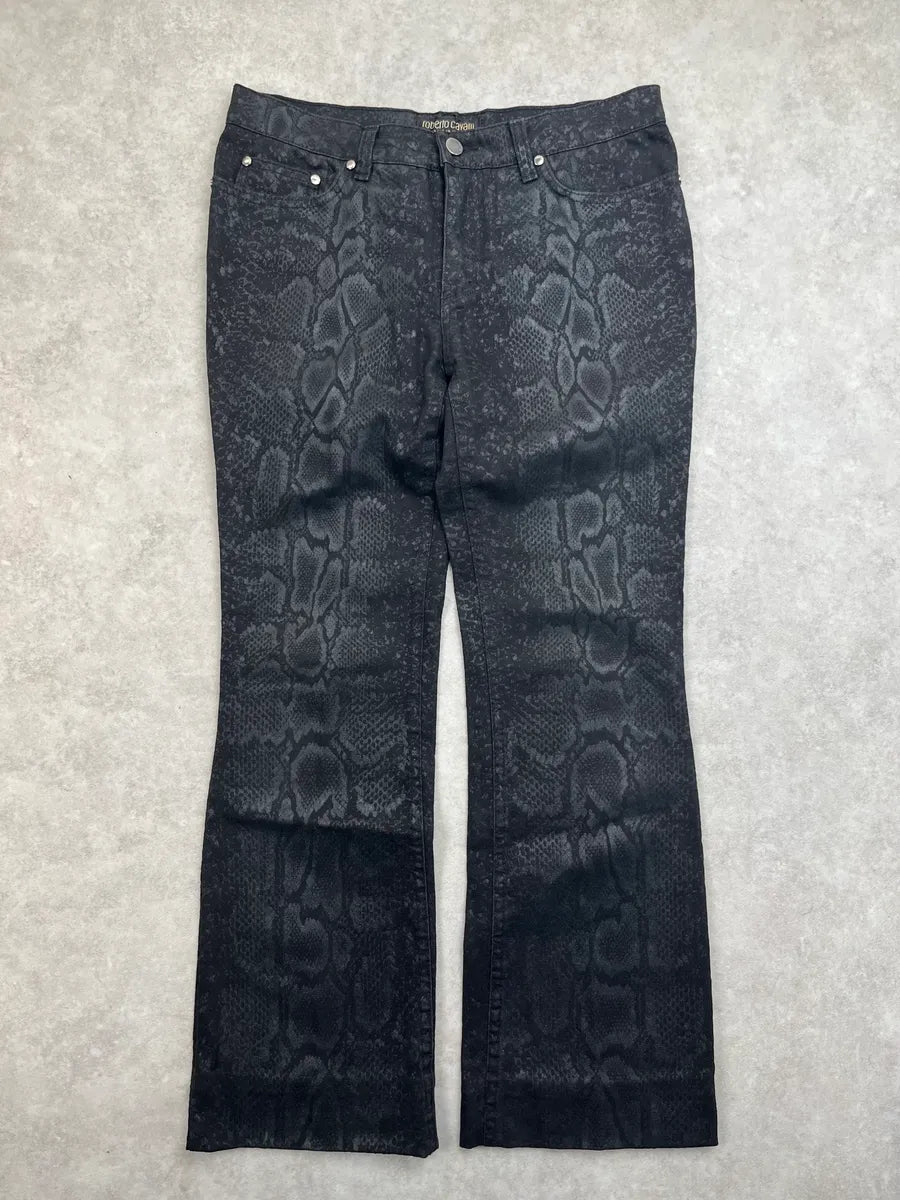 2000s Roberto Cavalli Black Python Effect Flared Jeans SQqlcZG 1