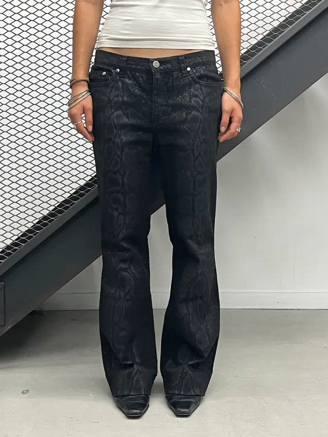 2000s Roberto Cavalli Black Python Effect Flared Jeans SQqlcZG 0