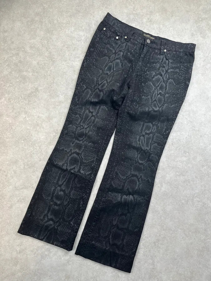 2000s Roberto Cavalli Black Python Effect Flared Jeans SQqlcZG 7