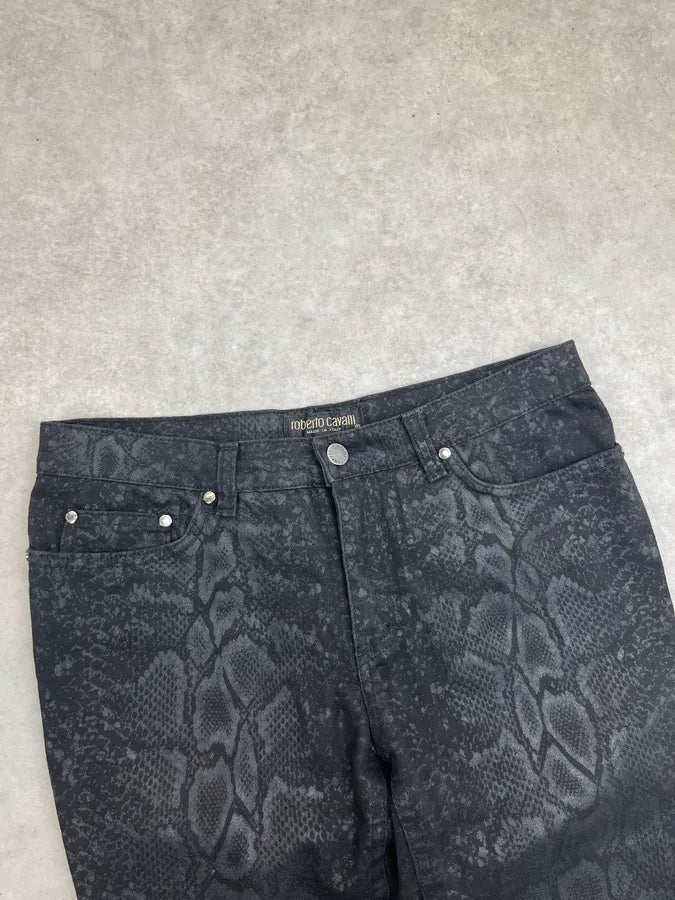 2000s Roberto Cavalli Black Python Effect Flared Jeans SQqlcZG 5