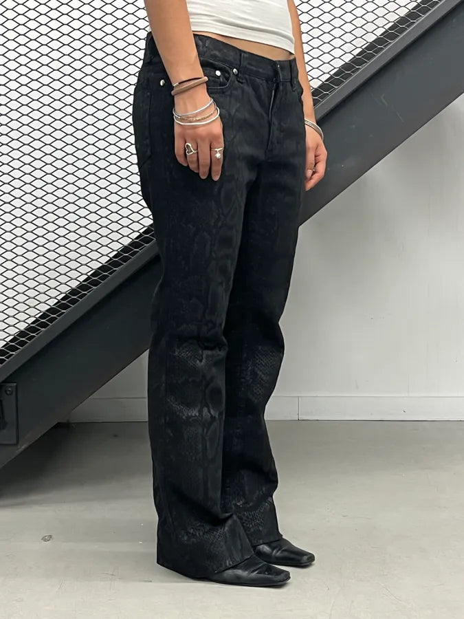 2000s Roberto Cavalli Black Python Effect Flared Jeans SQqlcZG 2
