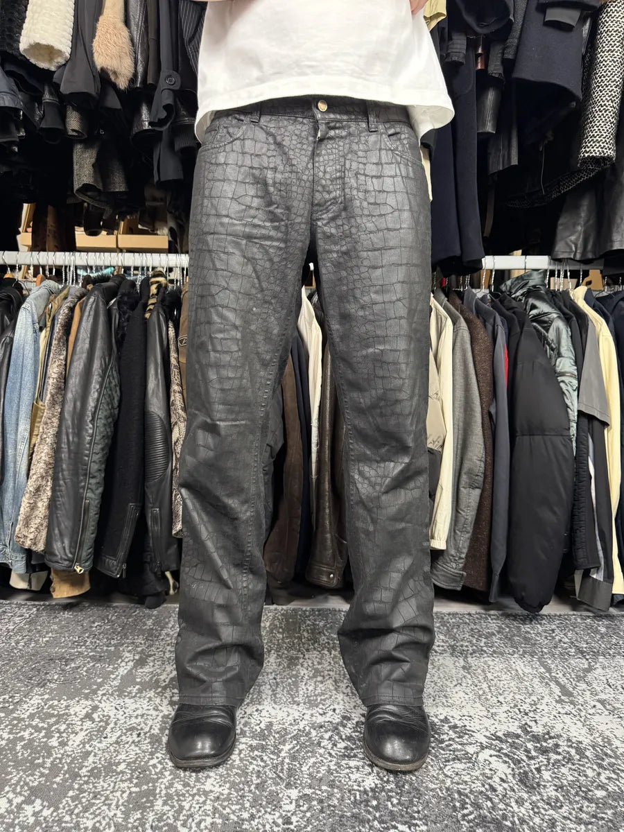 2000s Roberto Cavalli Black Crocodile Effect Obscure Pants HsEadLN 0