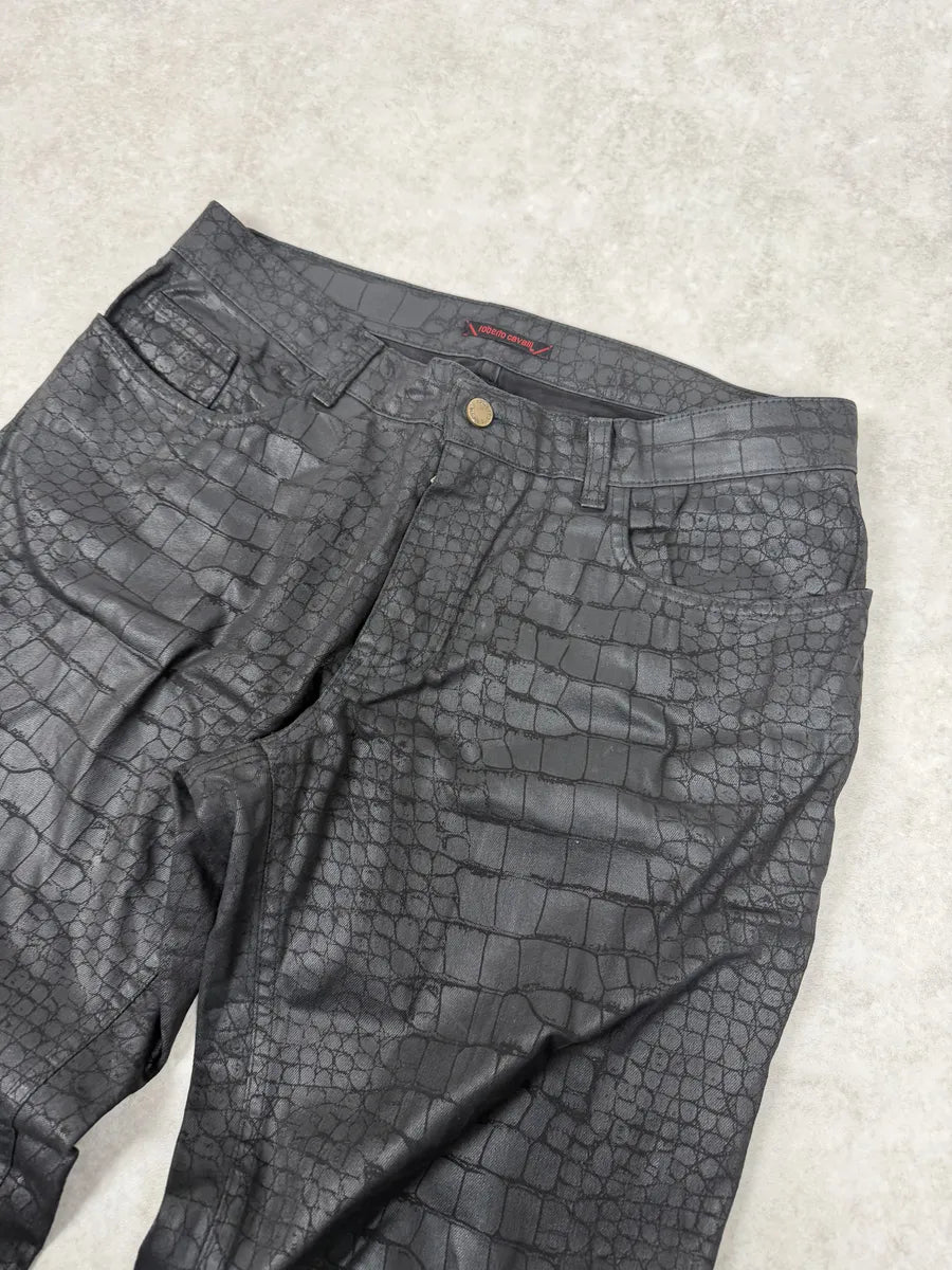 2000s Roberto Cavalli Black Crocodile Effect Obscure Pants HsEadLN 10