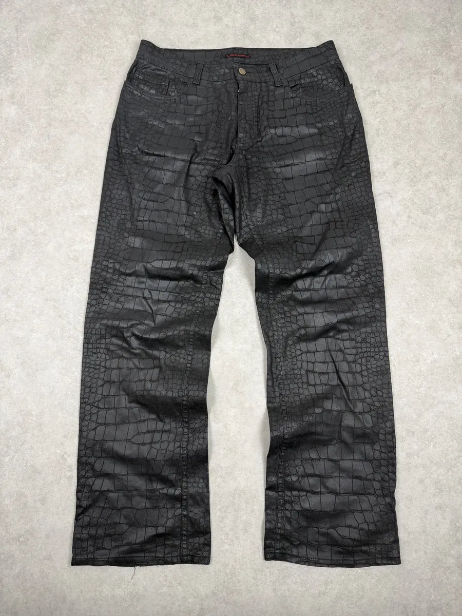 2000s Roberto Cavalli Black Crocodile Effect Obscure Pants HsEadLN 2