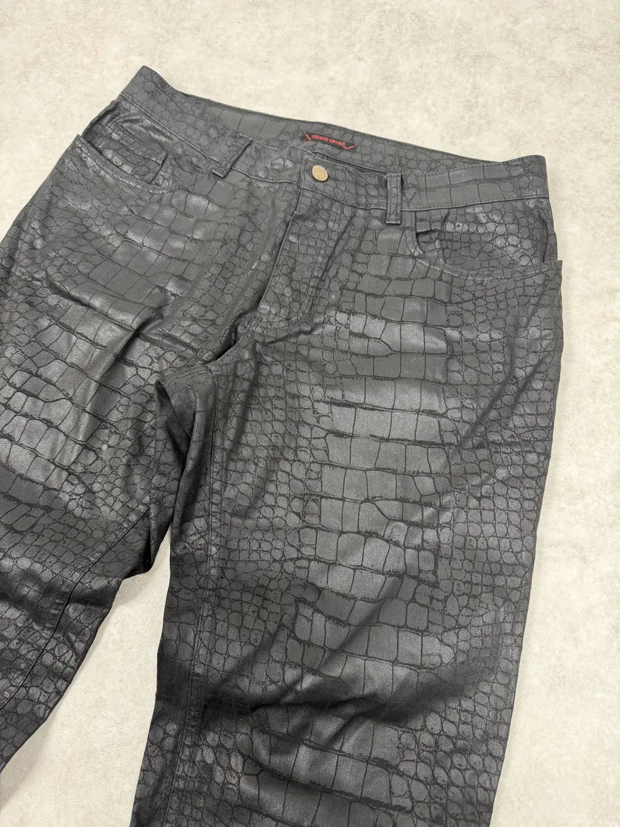 2000s Roberto Cavalli Black Crocodile Effect Obscure Pants HsEadLN 8