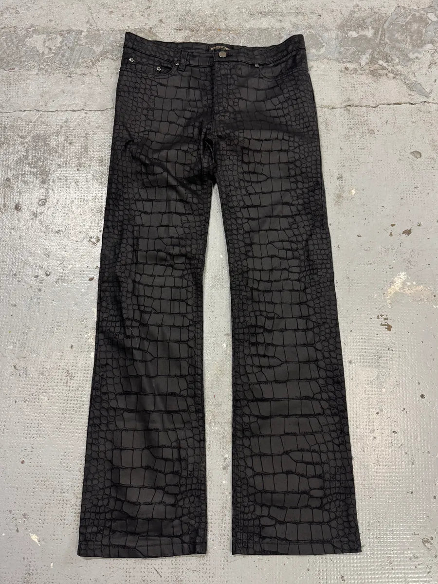 2000s Roberto Cavalli Black Crocodile Effect Obscure Pants KCKKgUz 0