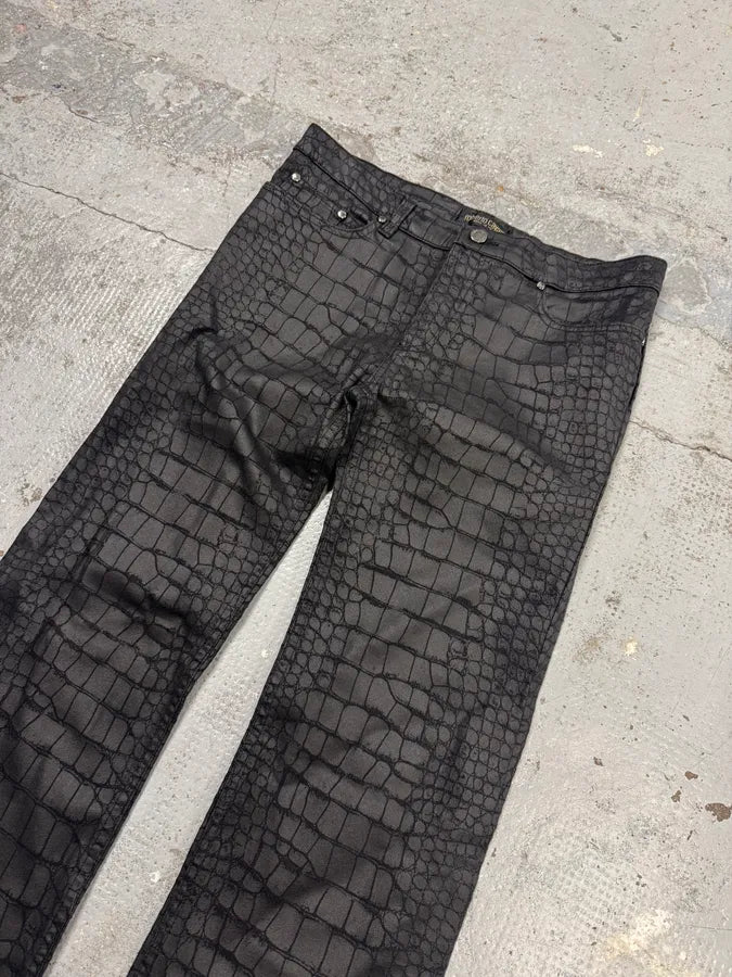 2000s Roberto Cavalli Black Crocodile Effect Obscure Pants KCKKgUz 9