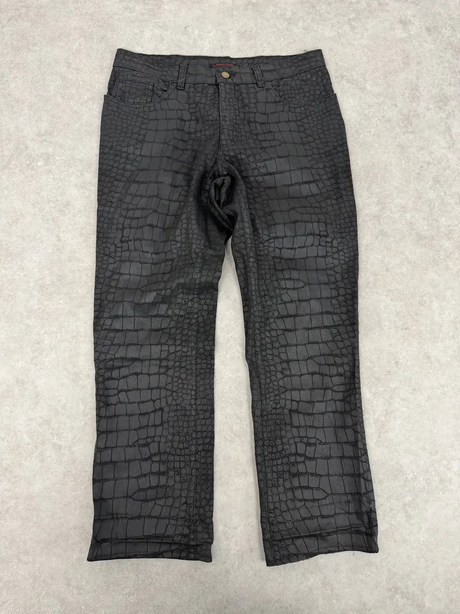 2000s Roberto Cavalli Black Crocodile Effect Obscure Pants rCuSfjL 3