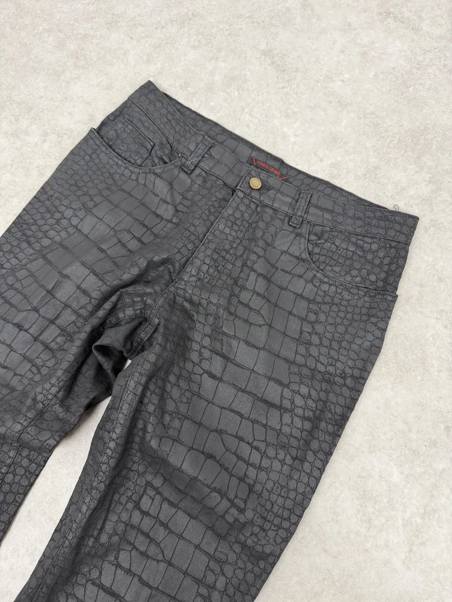 2000s Roberto Cavalli Black Crocodile Effect Obscure Pants rCuSfjL 6