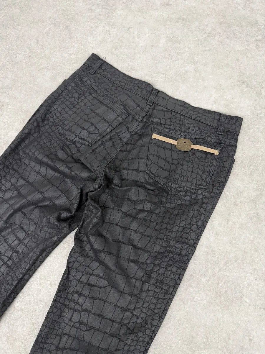 2000s Roberto Cavalli Black Crocodile Effect Obscure Pants rCuSfjL 9
