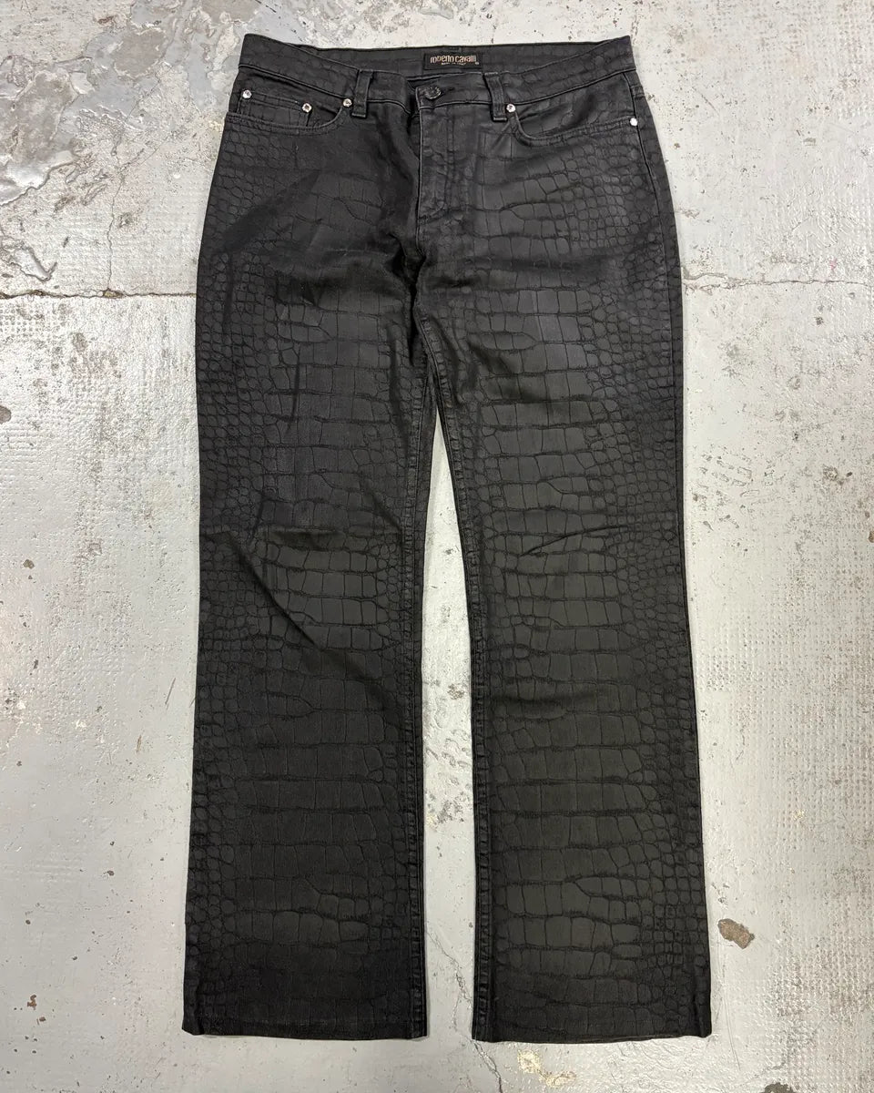 2000s Roberto Cavalli Black Crocodile Effect Obscure Pants yOQtZOr 0