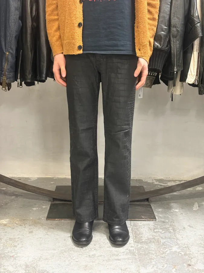 2000s Roberto Cavalli Black Crocodile Effect Obscure Pants yOQtZOr 1