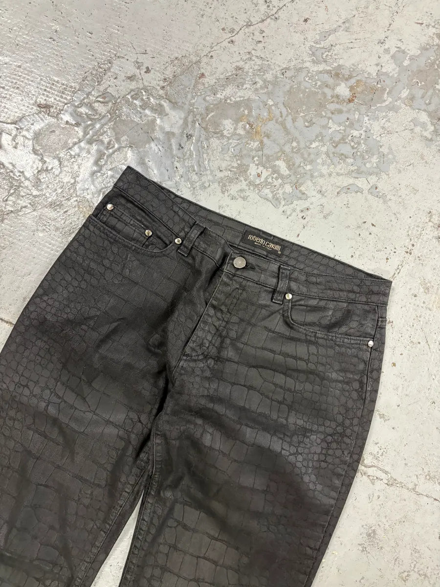 2000s Roberto Cavalli Black Crocodile Effect Obscure Pants yOQtZOr 4