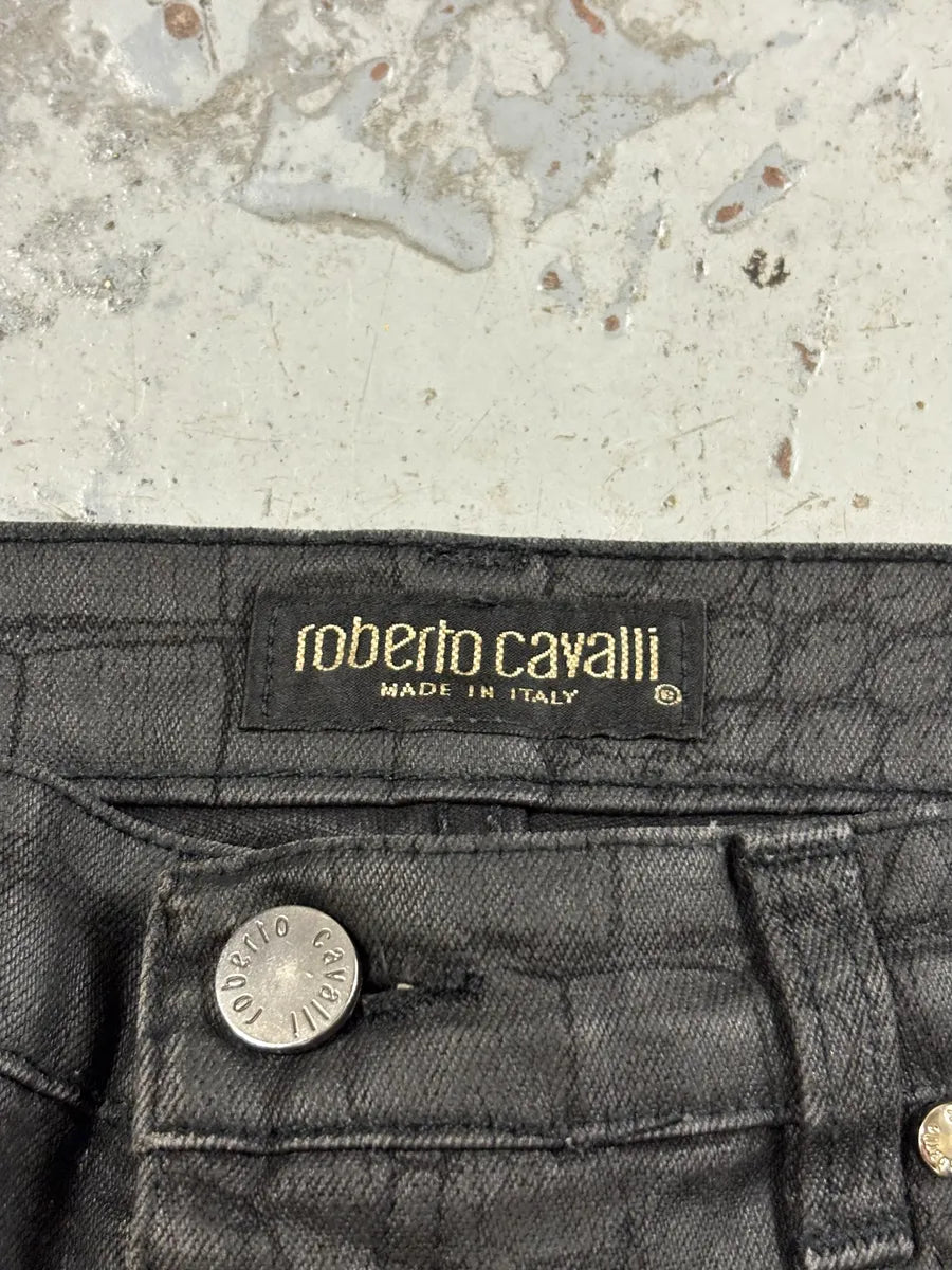 2000s Roberto Cavalli Black Crocodile Effect Obscure Pants yOQtZOr 5