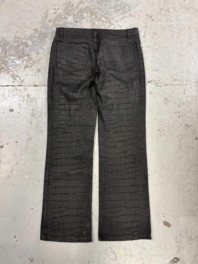 2000s Roberto Cavalli Black Crocodile Effect Obscure Pants yOQtZOr 6