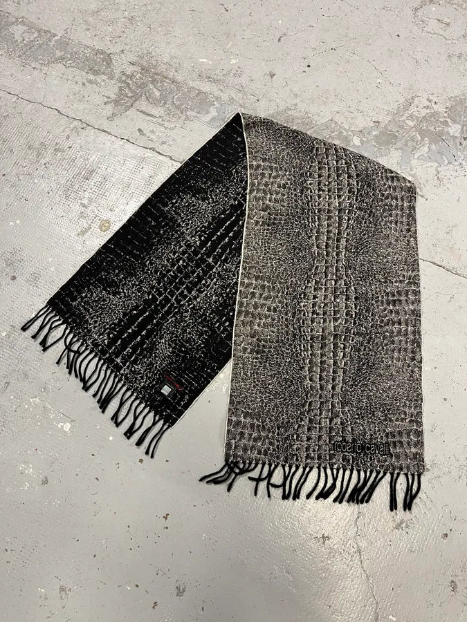 2000s Roberto Cavalli Black Crocodile Wool Scarf bJpXRjm 2
