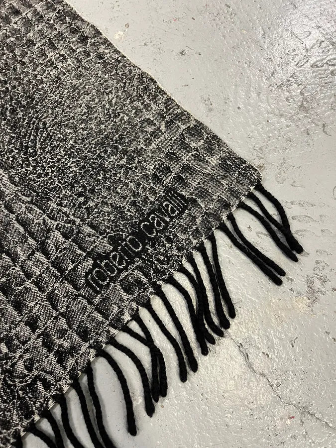 2000s Roberto Cavalli Black Crocodile Wool Scarf bJpXRjm 5