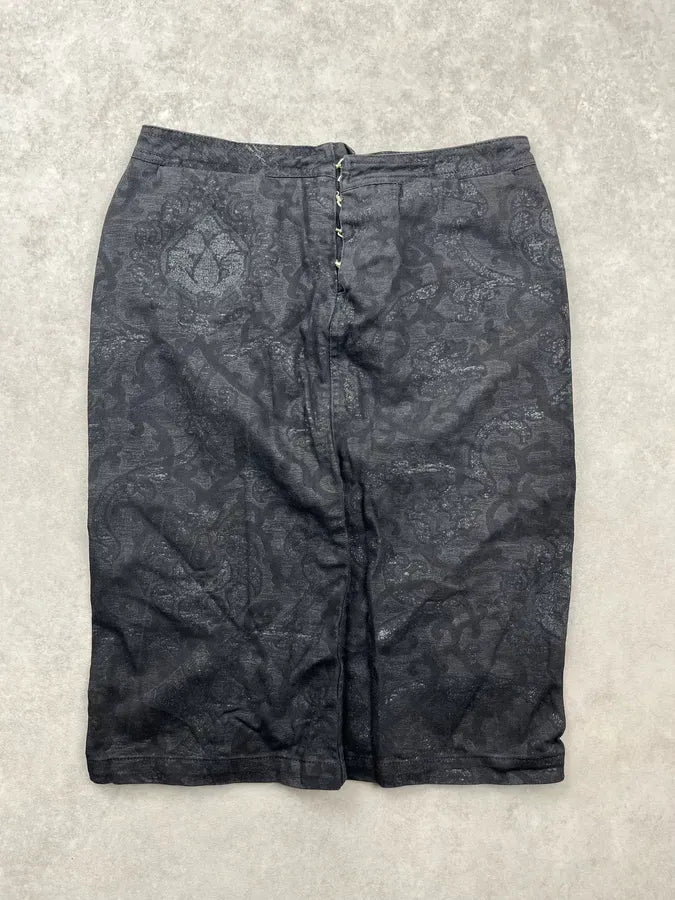 2000s Roberto Cavalli Black Damask Midi Skirt tBWjeNr 0