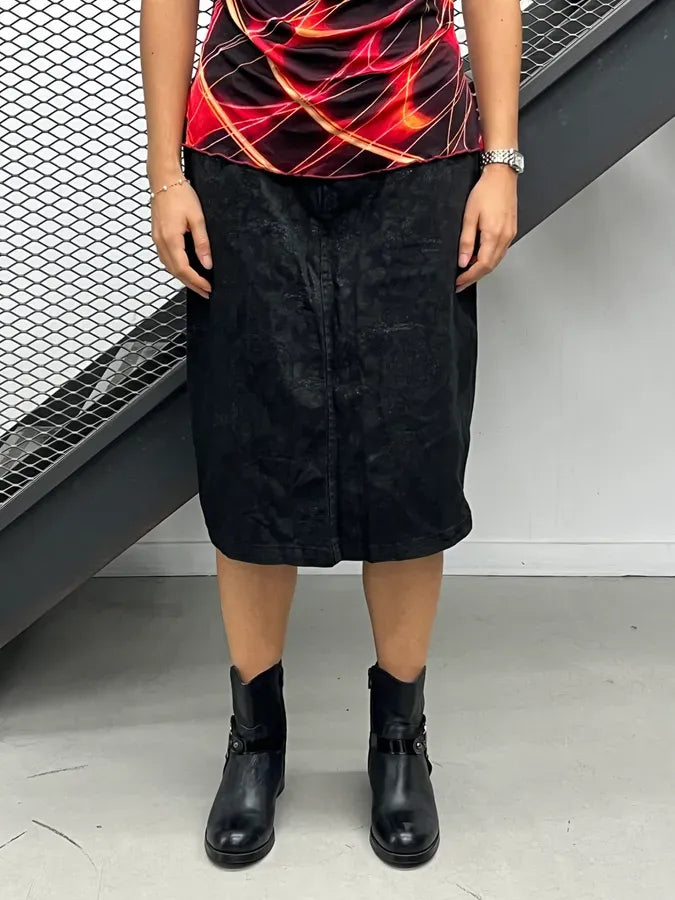 2000s Roberto Cavalli Black Damask Midi Skirt tBWjeNr 1