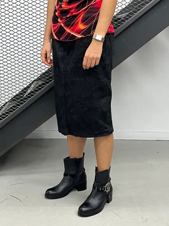 2000s Roberto Cavalli Black Damask Midi Skirt tBWjeNr 2