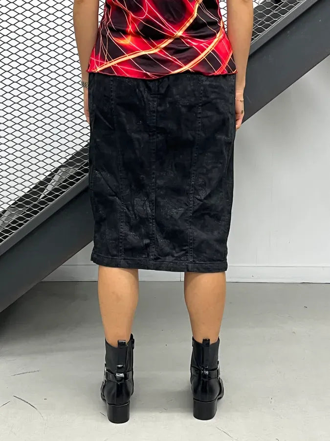 2000s Roberto Cavalli Black Damask Midi Skirt tBWjeNr 3
