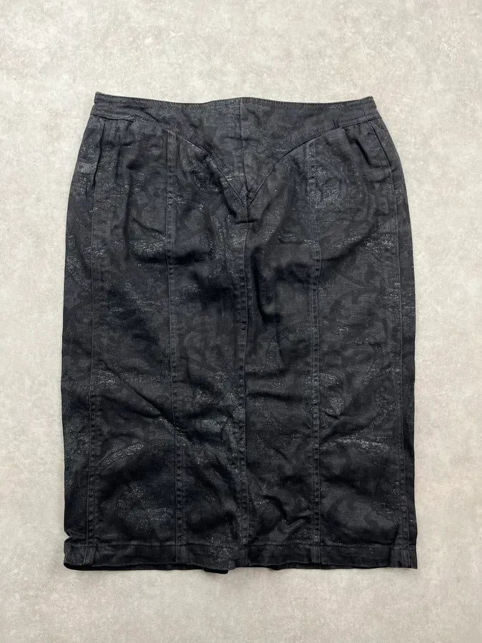 2000s Roberto Cavalli Black Damask Midi Skirt tBWjeNr 4