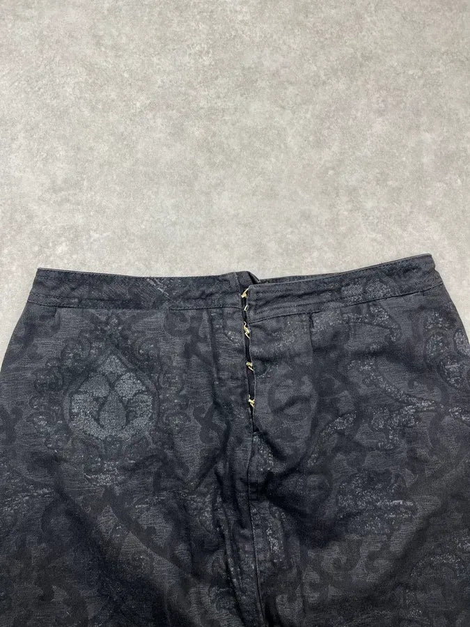 2000s Roberto Cavalli Black Damask Midi Skirt tBWjeNr 5