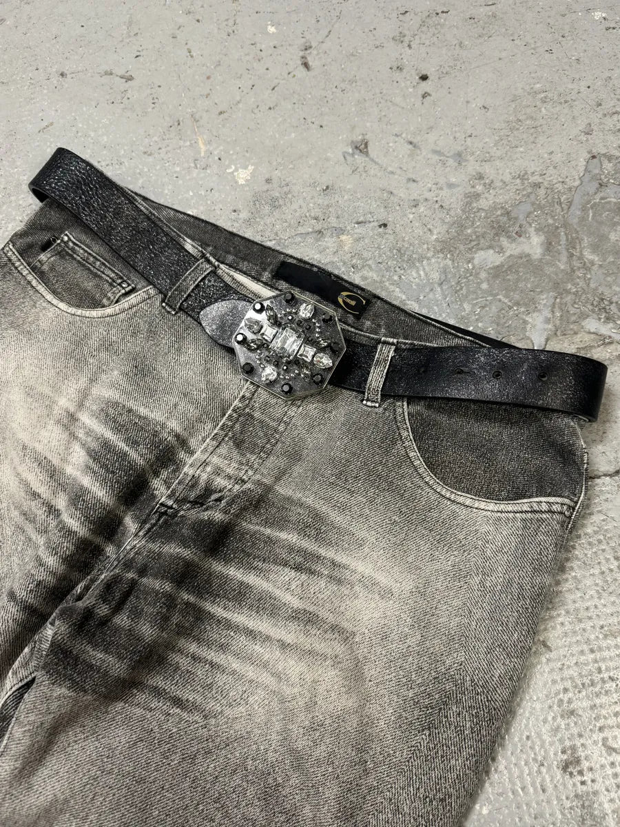 2000s Roberto Cavalli Black Embellished Buckle Leather Belt (OS) RWZtvas 0