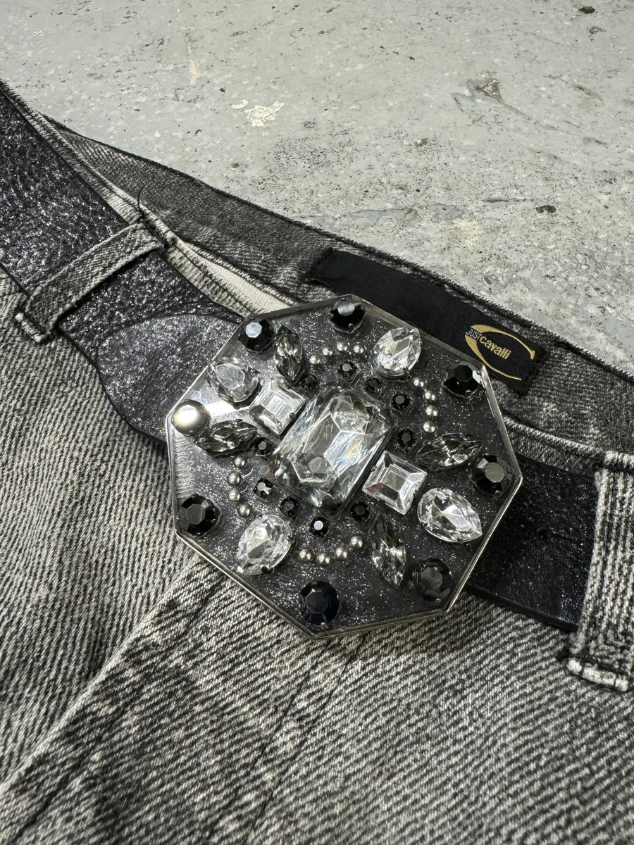 2000s Roberto Cavalli Black Embellished Buckle Leather Belt (OS) RWZtvas 1