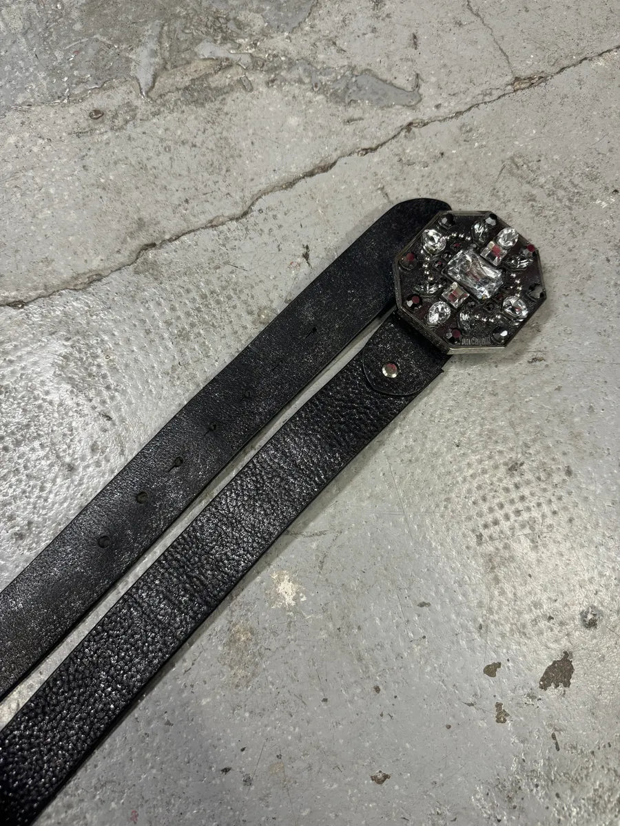 2000s Roberto Cavalli Black Embellished Buckle Leather Belt (OS) RWZtvas 3