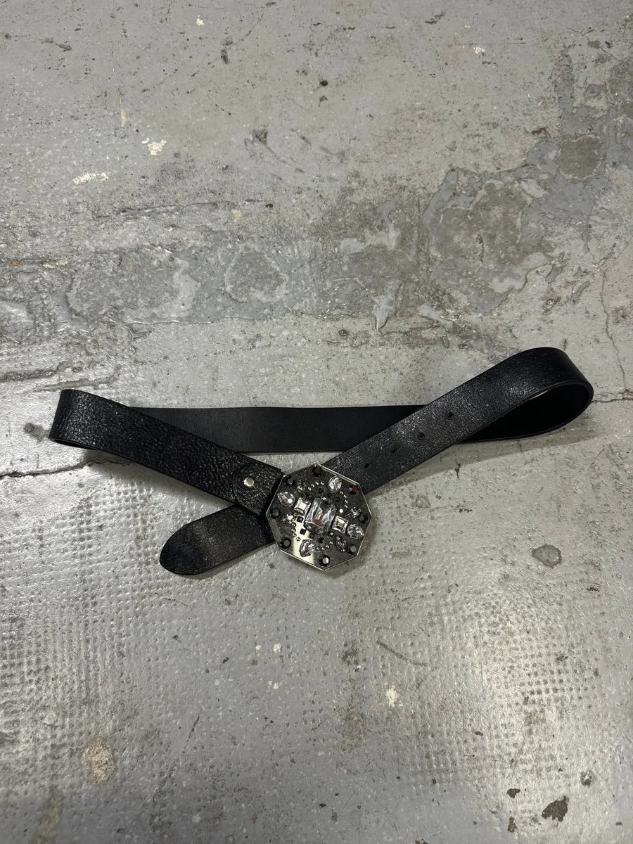 2000s Roberto Cavalli Black Embellished Buckle Leather Belt (OS) RWZtvas 5