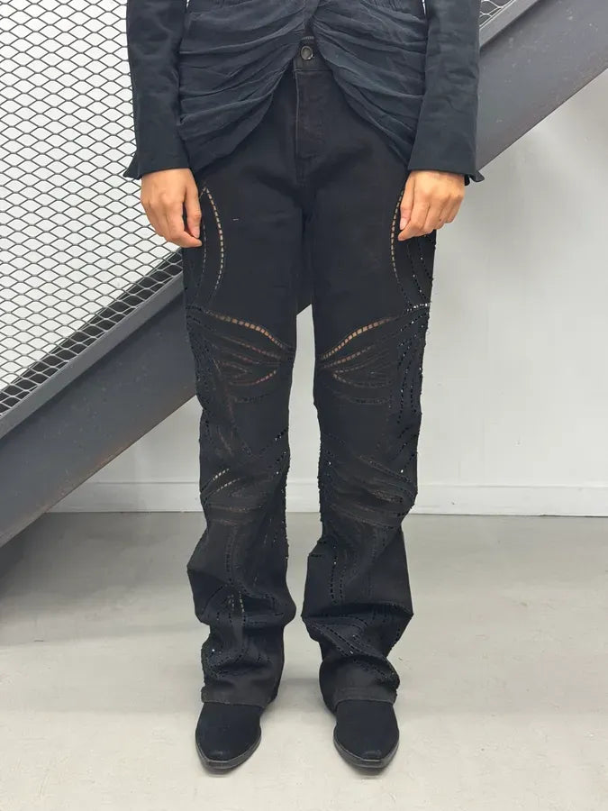 2000s Roberto Cavalli Black Embroidered Floral Jeans LothSTC 0