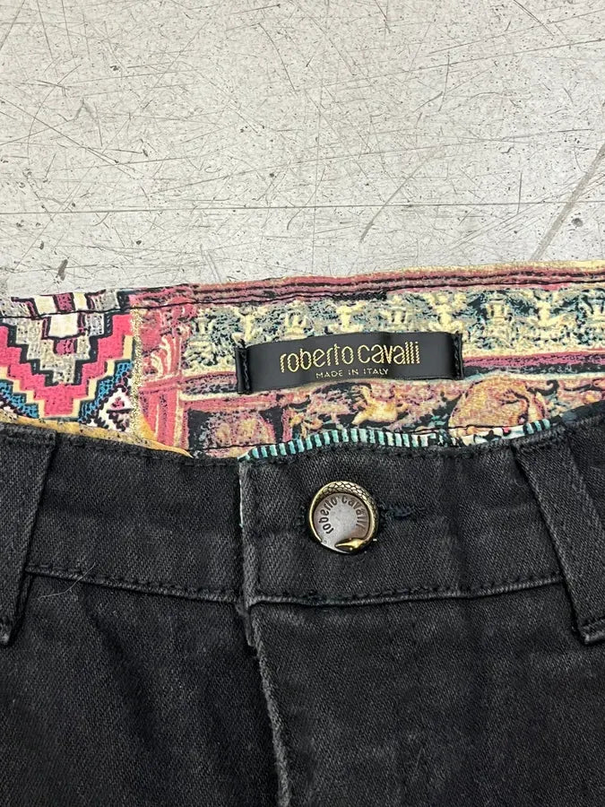 2000s Roberto Cavalli Black Embroidered Floral Jeans LothSTC 10