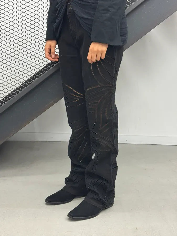 2000s Roberto Cavalli Black Embroidered Floral Jeans LothSTC 2