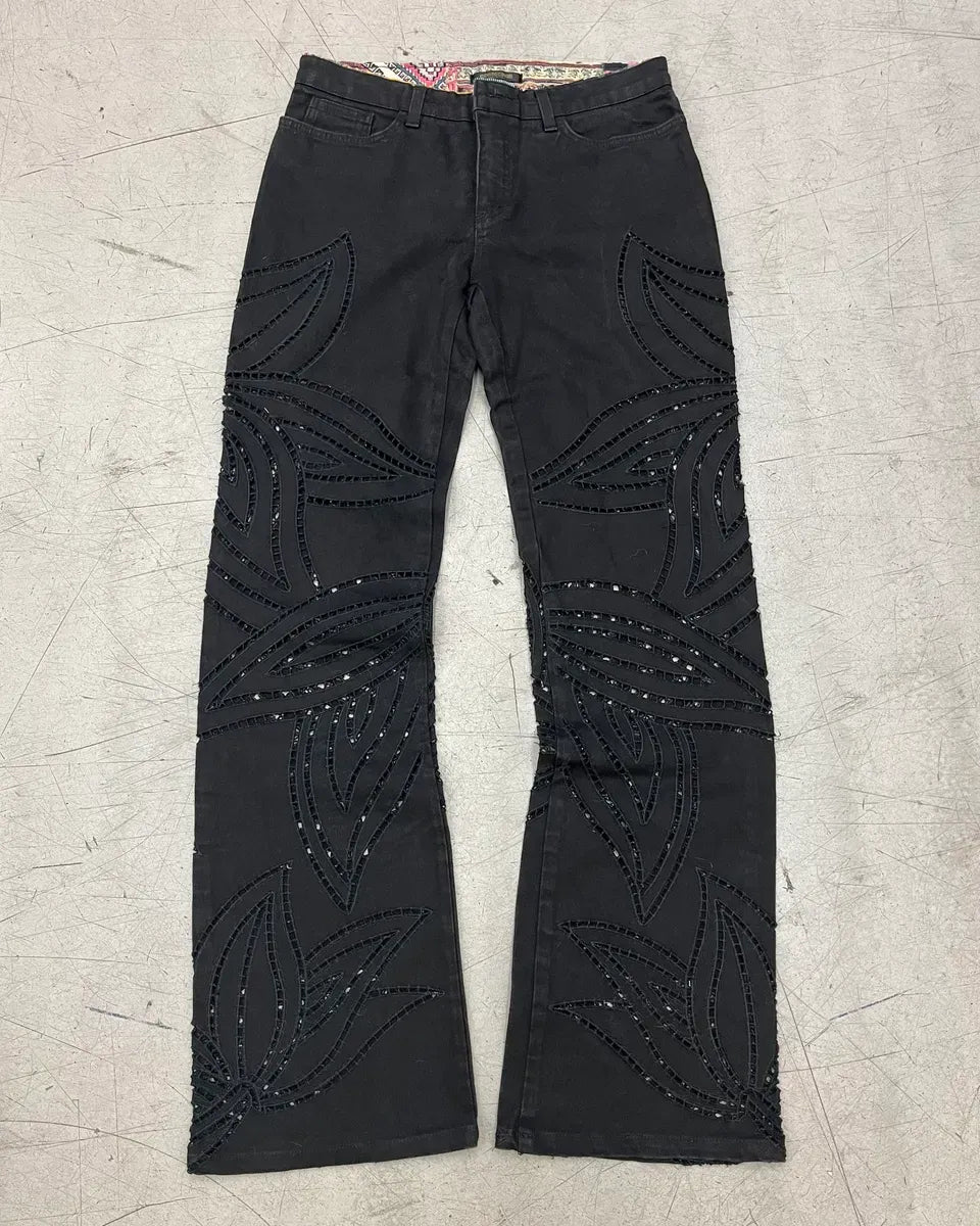 2000s Roberto Cavalli Black Embroidered Floral Jeans LothSTC 3