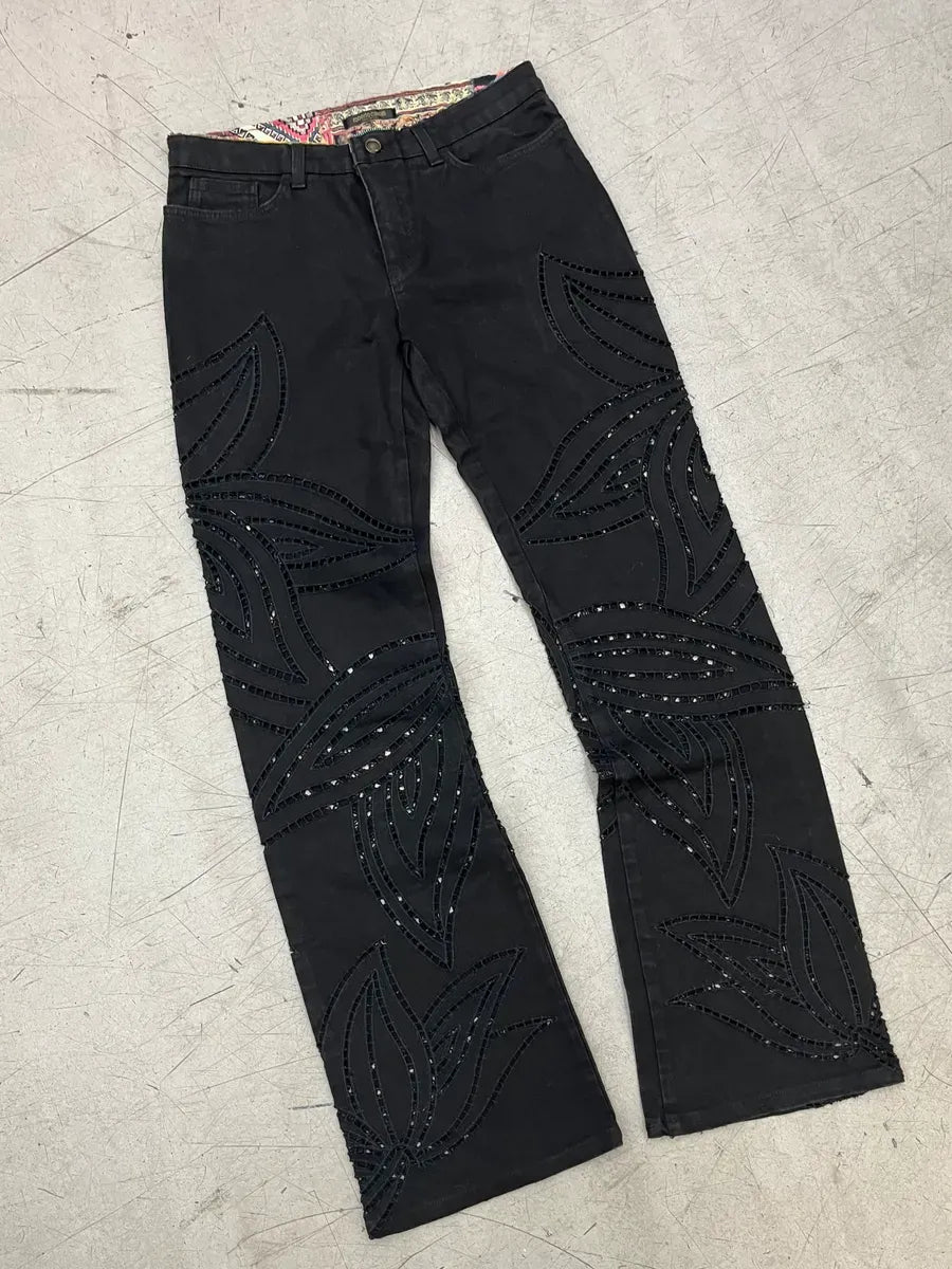 2000s Roberto Cavalli Black Embroidered Floral Jeans LothSTC 5