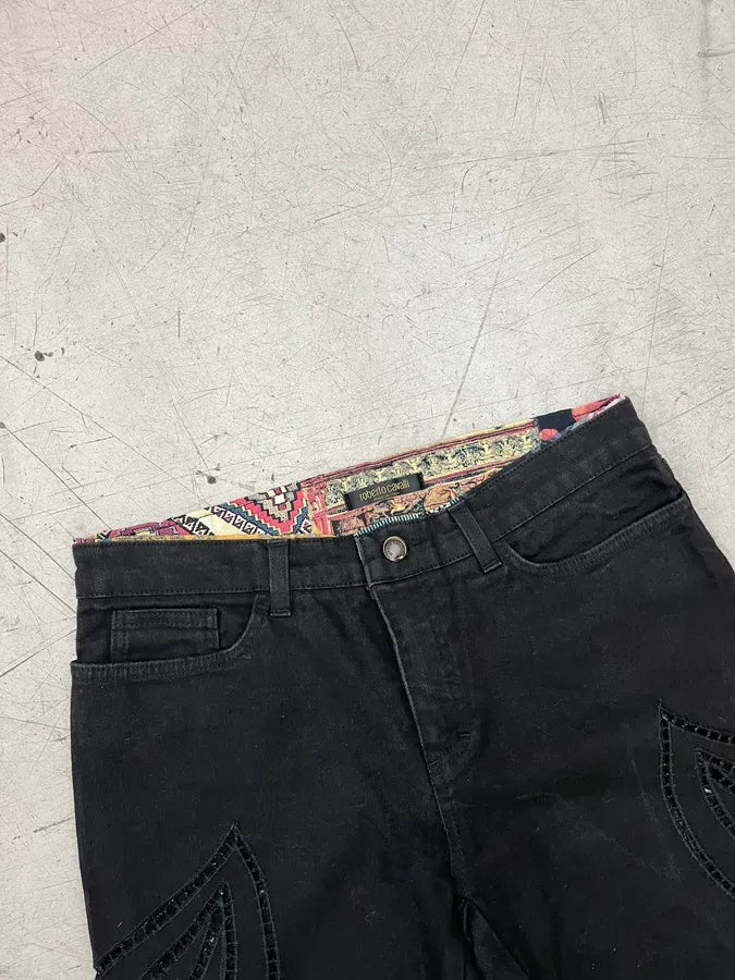 2000s Roberto Cavalli Black Embroidered Floral Jeans LothSTC 6