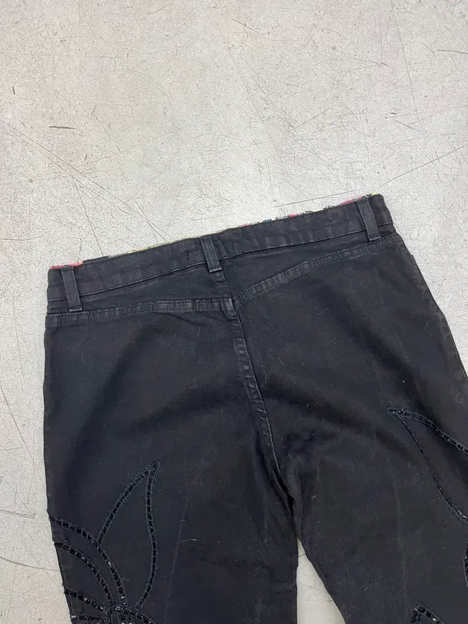 2000s Roberto Cavalli Black Embroidered Floral Jeans LothSTC 8