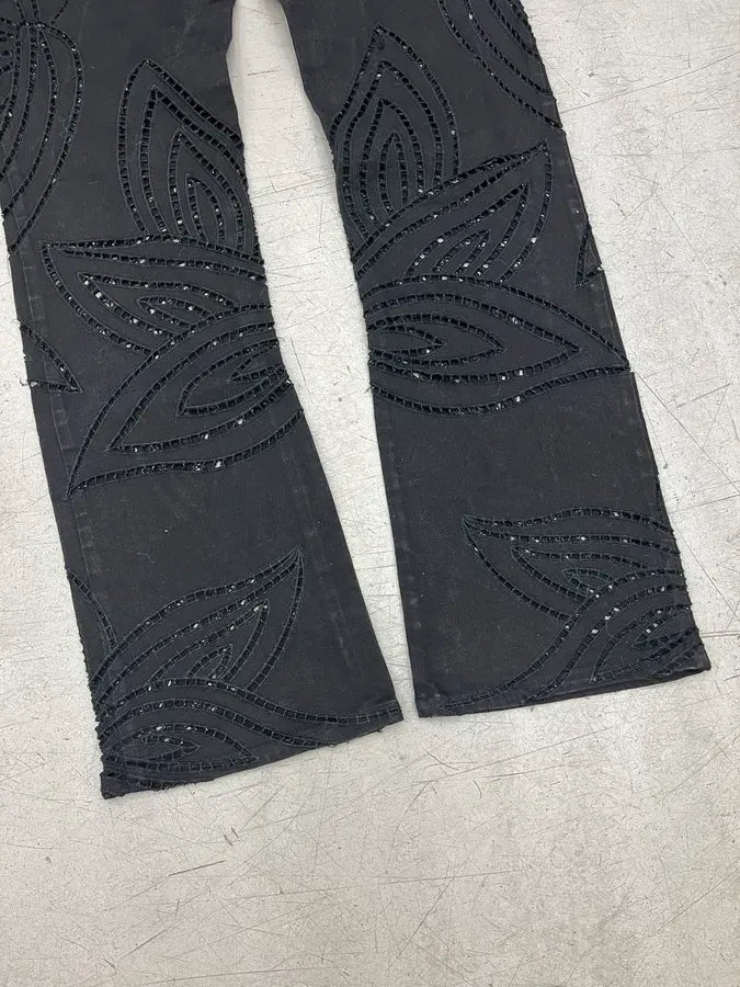 2000s Roberto Cavalli Black Embroidered Floral Jeans LothSTC 9
