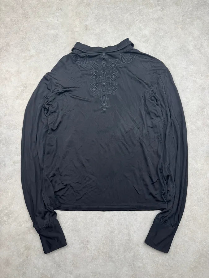 2000s Roberto Cavalli Black Embroidered Polo Longsleeve VRzChPn 5