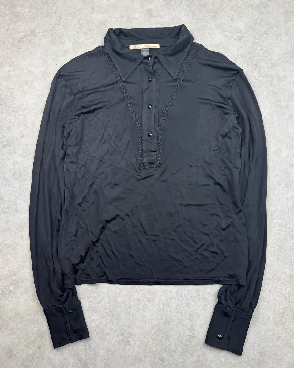 2000s Roberto Cavalli Black Embroidered Polo Longsleeve VRzChPn 0