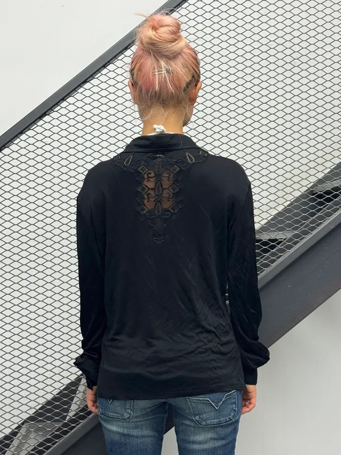 2000s Roberto Cavalli Black Embroidered Polo Longsleeve VRzChPn 2