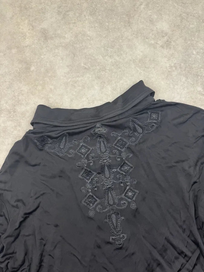 2000s Roberto Cavalli Black Embroidered Polo Longsleeve VRzChPn 4