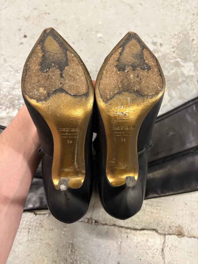 2000s Roberto Cavalli Black Leather Ankle Boots (38eu/us5.5) OzTUktv 5