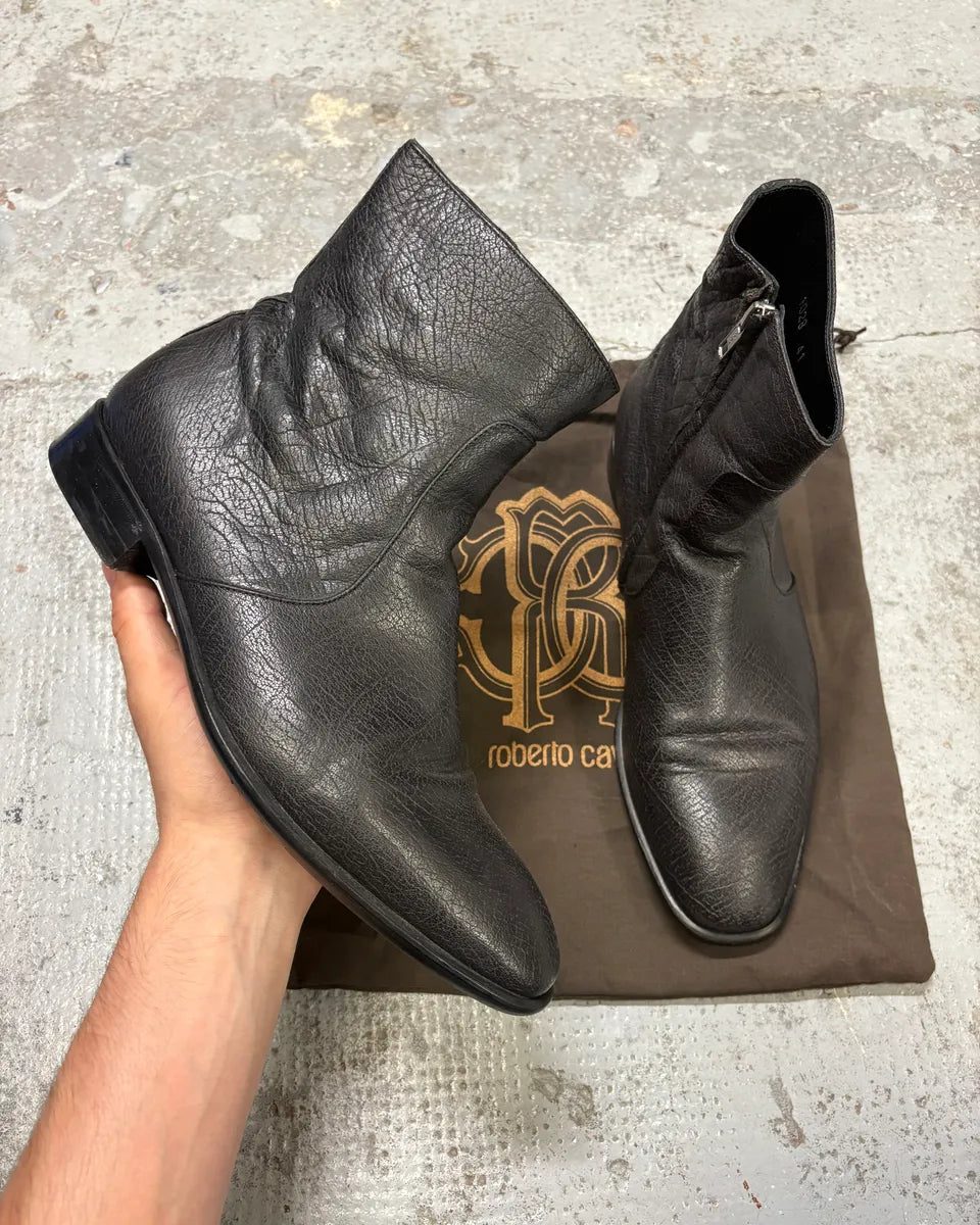 2000s Roberto Cavalli Black Leather Boots aOJRiEi 0