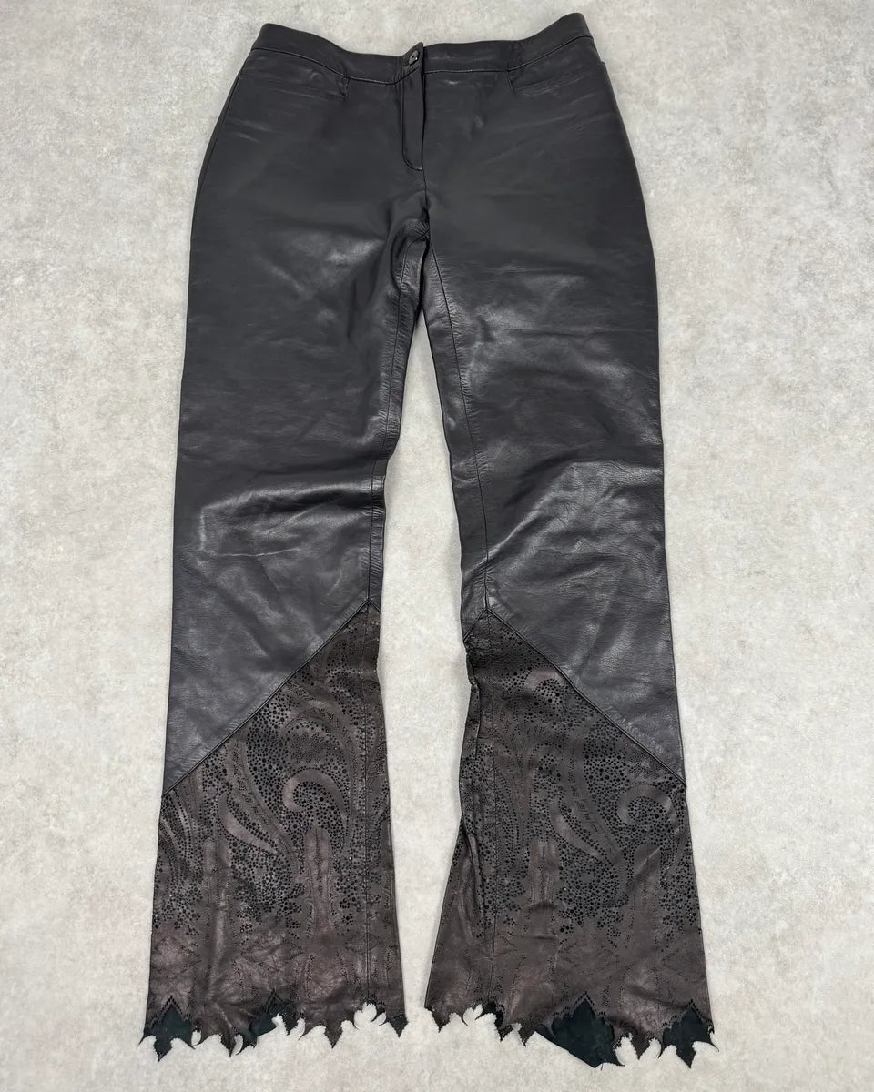 2000s Roberto Cavalli Black Leather Distressed Pants DpagAqO 0