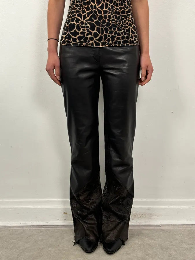 2000s Roberto Cavalli Black Leather Distressed Pants DpagAqO 1