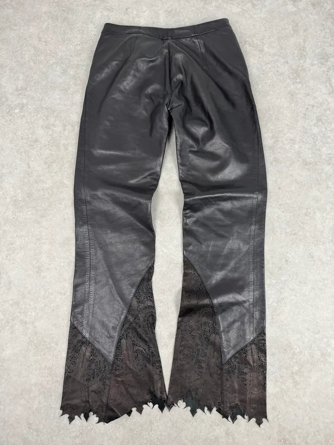 2000s Roberto Cavalli Black Leather Distressed Pants DpagAqO 7
